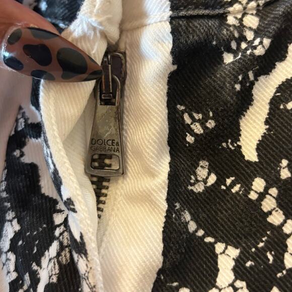 Y2K Dolce & Gabbana Lace Print Skinny Jeans Blk Wht Low Rise XS IT28 Designer - Picture 7 of 10